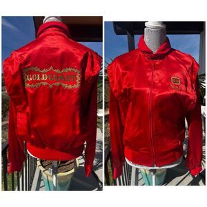 VINTAGE Wise Guys Gold Coast Jacket Red Satin Small Bomber Embroidered 80s
